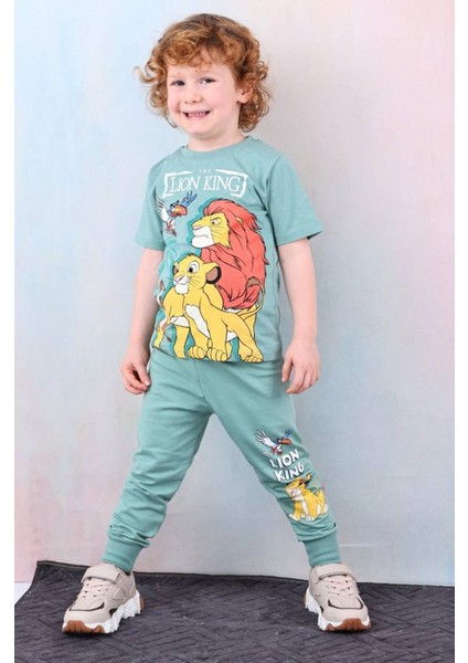 Pjkke Lion King Desenli Yeşil Eşofmanlı Erkek Çocuk Kısa Kol Takım 3-10 Yaş 7464-Y