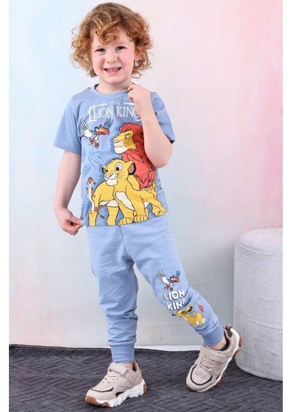 Pjkke Lion King Desenli Mavi Eşofmanlı Erkek Çocuk Kısa Kol Takım 3-10 Yaş 7464-M