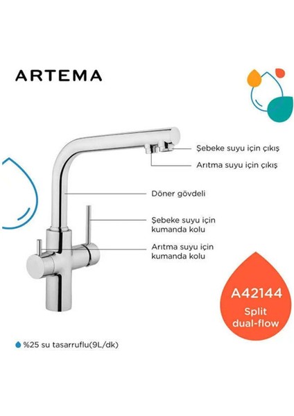 Krom Split Dual Flow Eviye Bataryası (ARTEMA.A42144)