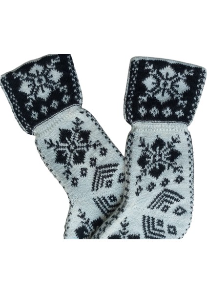 Çorap patik kışlık yünlü orlon akrilik karışım motifli desenli beyaz/siyah standart beden yetişkin unisex ÇP2-2