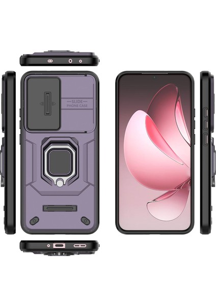 Oppo Reno 13 Kayar Kamera Kapağı, Döndürülmüş Halka Destekli Askeri Sınıf Darbeye Dayanıklı Koruyucu Kılıf (Yurt Dışından) fiyatları