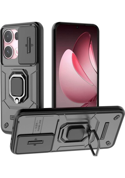 Oppo Realme 12 Pro Kayar Kamera Kapağı, Döndürülmüş Halka Destekli Askeri Sınıf Darbeye Dayanıklı Koruyucu Kılıf (Yurt Dışından)
