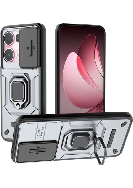 Oppo Reno 13 Pro Kayar Kamera Kapağı, Döndürülmüş Halka Destekli Askeri Sınıf Darbeye Dayanıklı Koruyucu Kılıf (Yurt Dışından)
