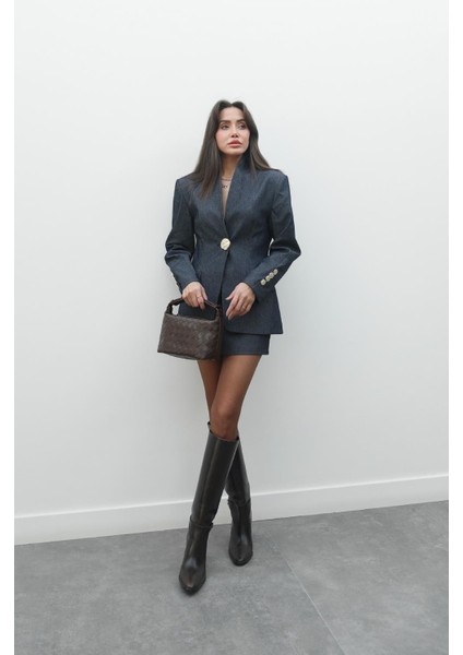 Koyu Mavi Forman Etek Ceket Denim Takım modelleri
