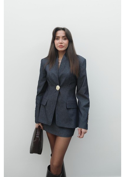 Koyu Mavi Forman Etek Ceket Denim Takım indirimleri