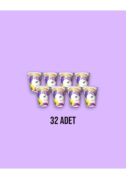 Unicorn Bardak 32 Li - Doğum Günü Parti Seti Malzemeleri