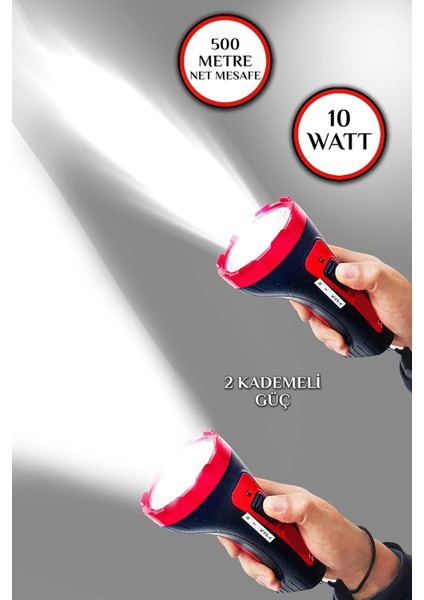 Şarjlı 10W Projektör LED El Feneri 2 Mod Aydınlatmalı Uzun Menzil Güvenlik Bekçi Polis Feneri Işıldak fiyatları