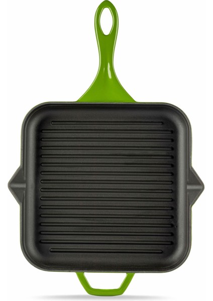 Yeşil 28X28 cm Yardımcı Kulplu Kare Grill Tava (HSKGTV-2828-Y)