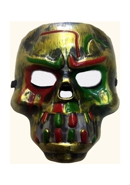 Kırmızı Kanlı Dişli Dracula Kafatası Maskesi Altın Renk fiyatları