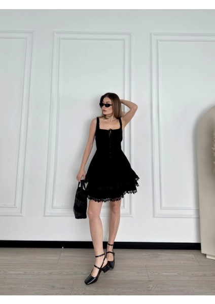 Butik Mini Askılı Elbise - Siyah