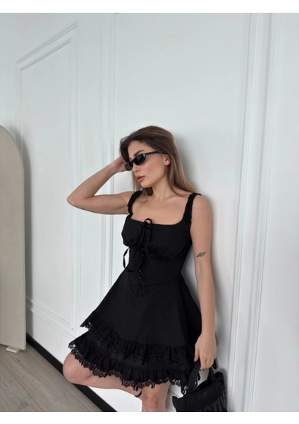 Butik Mini Askılı Elbise - Siyah