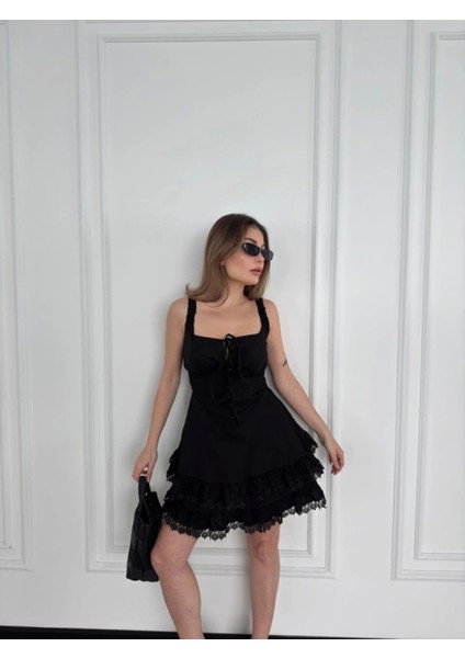 Butik Mini Askılı Elbise - Siyah