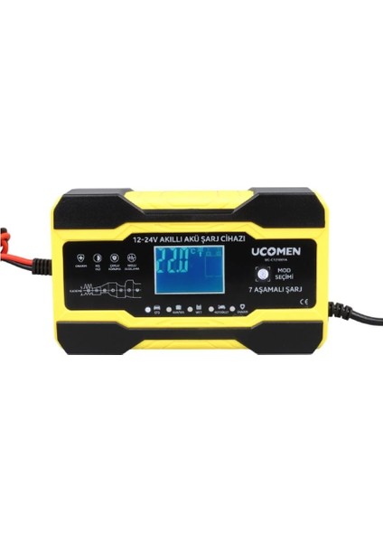 Ucomen 12V-24V Şarj Redresörü (Akıllı Akü Şarj Cihazı) (Otomatik 10 A) 7 Aşamalı Şarj (+Agm/jel)