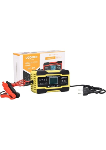 Ucomen 12V-24V Şarj Redresörü (Akıllı Akü Şarj Cihazı) (Otomatik 10 A) 7 Aşamalı Şarj (+Agm/jel)