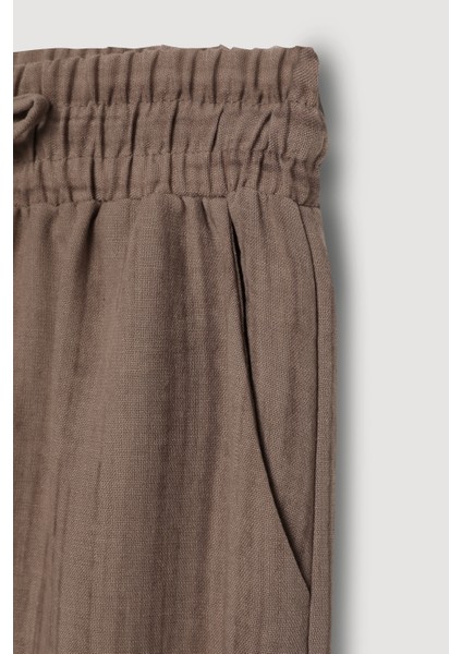 Boncuk Ip Bağlamalı Dokulu Pantolon Kahverengi fiyatları