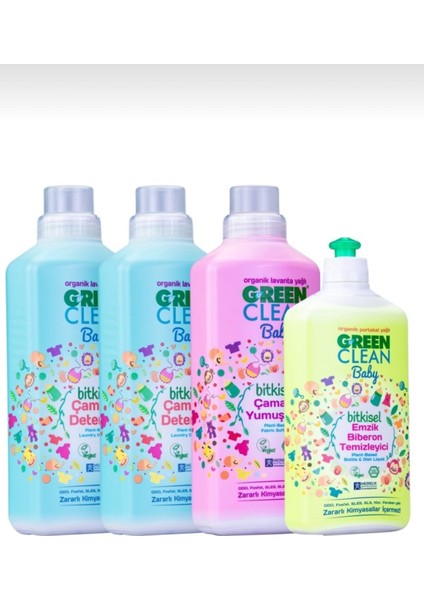 Green Clean Baby Çamaşır Deterjanı 1000 ml 2' Li Baby Yumuşatıcı ve Biberon Emzik Temizleyici 1 Adet