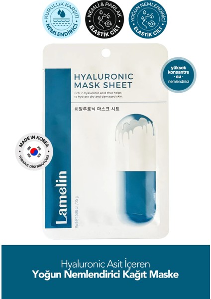 Hyalüronik Asit Içeren Nemlendirici Kağıt Maske Lamelin Hyaluronic Acid Mask