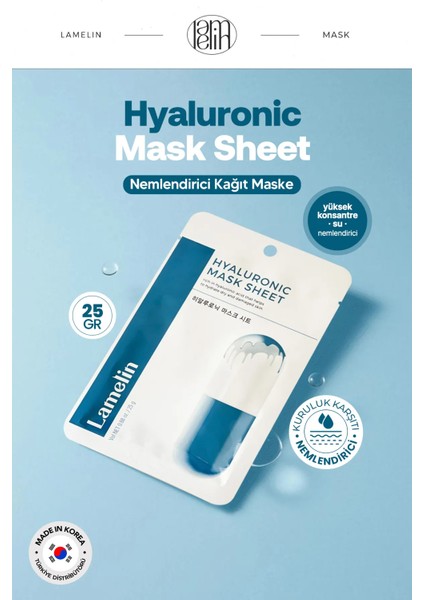 Hyalüronik Asit Içeren Nemlendirici Kağıt Maske Lamelin Hyaluronic Acid Mask