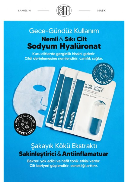 Hyalüronik Asit Içeren Nemlendirici Kağıt Maske Lamelin Hyaluronic Acid Mask