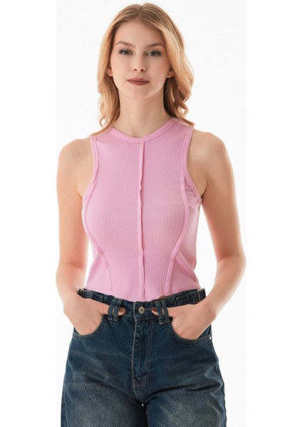 Fitilli Halter Yaka Dikişli Crop Body