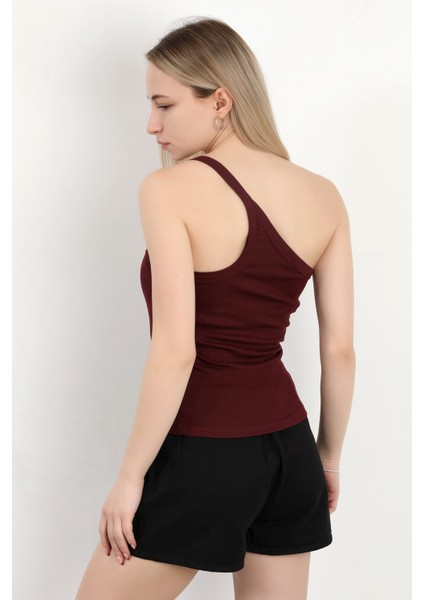 Kadın Tek Omuz Asimetrik Yaka Dokulu Bluz Bordo - MS0000579 modelleri