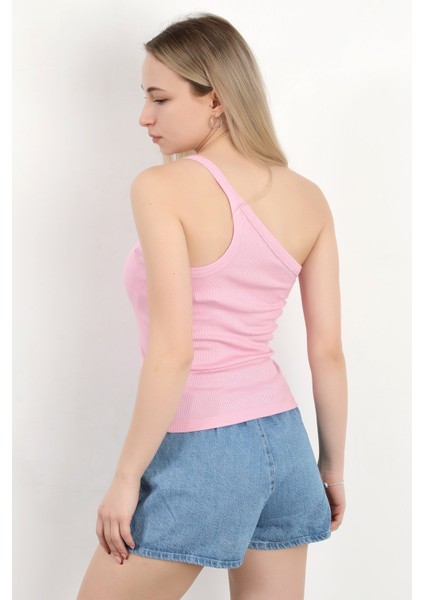 Kadın Tek Omuz Asimetrik Yaka Dokulu Bluz Pembe - MS0000579 fiyatları