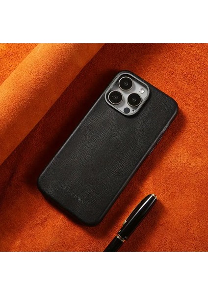 Iphone 16 Pro Max Uyumlu Kılıf Kamera Korumalı Gerçek Deri Işlemeli Elde Kaymaz Yumaşak Slikon Kapak
