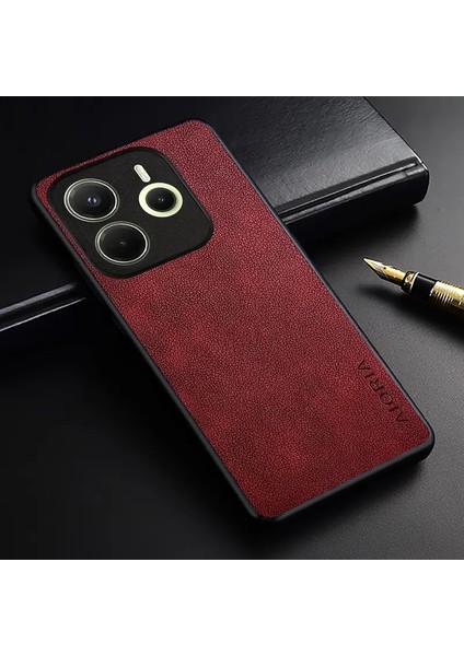 Redmi Note 14 4g Için Kılıf Kamera Korumalı Gerçek Deri Işlemeli Elde Kaymaz Yumaşak Slikon Kapak