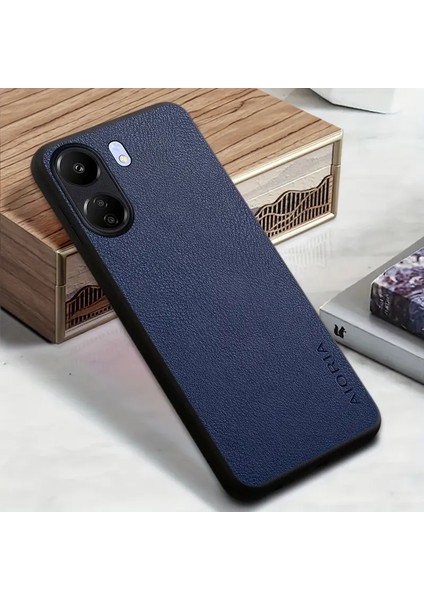 Xiaomi Redmi 13C Uyumlu Kılıf Kamera Korumalı Gerçek Deri Işlemeli Elde Kaymaz Yumaşak Slikon Kapak