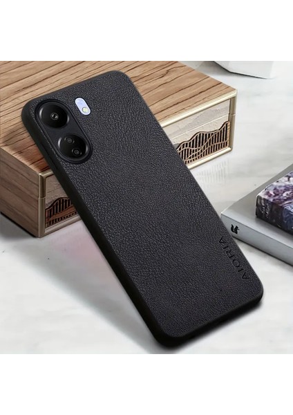 Xiaomi Redmi 13C Uyumlu Kılıf Kamera Korumalı Gerçek Deri Işlemeli Elde Kaymaz Yumaşak Slikon Kapak