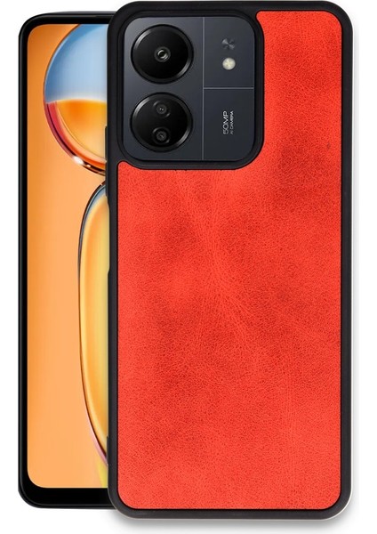Xiaomi Redmi 13C Uyumlu Kılıf Kamera Korumalı Gerçek Deri Işlemeli Elde Kaymaz Yumaşak Slikon Kapak