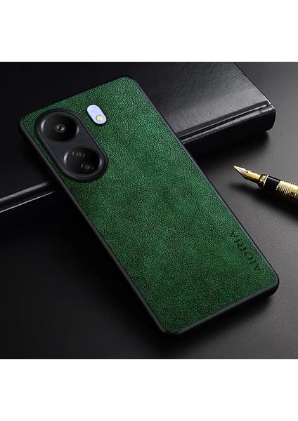 Xiaomi Redmi 13 Uyumlu Kılıf Kamera Korumalı Gerçek Deri Işlemeli Elde Kaymaz Yumaşak Slikon Kapak