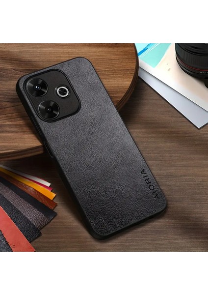 Xiaomi Redmi 13 Uyumlu Kılıf Kamera Korumalı Gerçek Deri Işlemeli Elde Kaymaz Yumaşak Slikon Kapak
