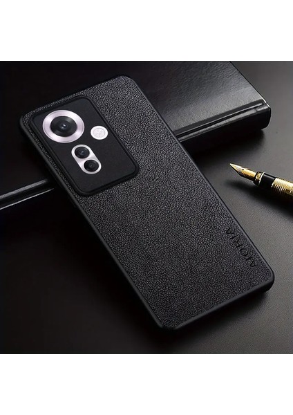 Oppo Reno 11F Için Kılıf Kamera Korumalı Gerçek Deri Işlemeli Elde Kaymaz Yumaşak Slikon Kapak