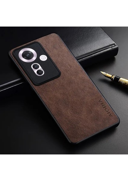 Oppo Reno 11F Için Kılıf Kamera Korumalı Gerçek Deri Işlemeli Elde Kaymaz Yumaşak Slikon Kapak
