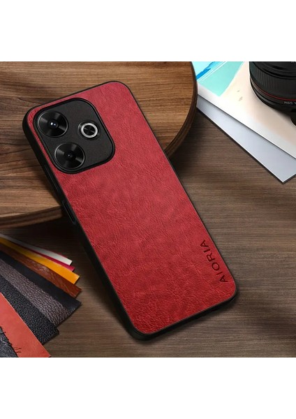 Xiaomi Redmi 13 Uyumlu Kılıf Kamera Korumalı Gerçek Deri Işlemeli Elde Kaymaz Yumaşak Slikon Kapak