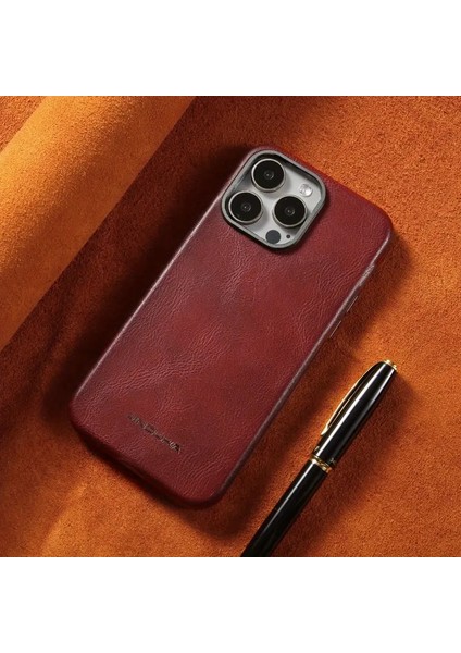 Apple Iphone 15 Pro Için Kılıf Kamera Korumalı Gerçek Deri Işlemeli Elde Kaymaz Yumaşak Slikon Kapak