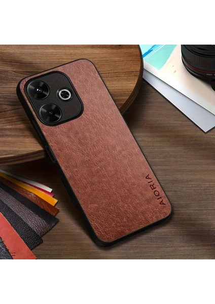 Xiaomi Redmi 13 Uyumlu Kılıf Kamera Korumalı Gerçek Deri Işlemeli Elde Kaymaz Yumaşak Slikon Kapak