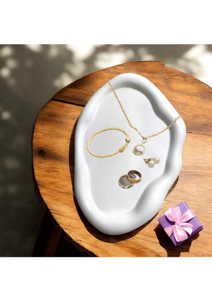 Büyük Boy 24 cm Taş Dalgalı Bulut Sunum Tepsisi, Takı Aksesuar Tepsisi, Dekoratif Hediyelik Eşya