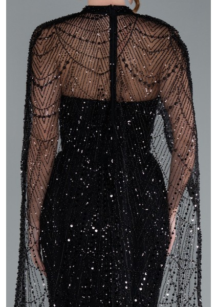 Straplez Boncuk Işlemeli Şal Detaylı Uzun Abiye ABU4517 fiyatları