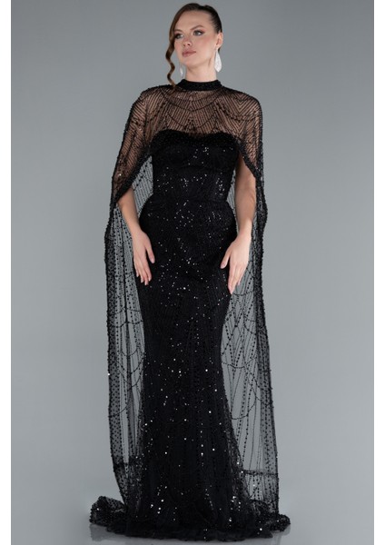 Straplez Boncuk Işlemeli Şal Detaylı Uzun Abiye ABU4517 modelleri