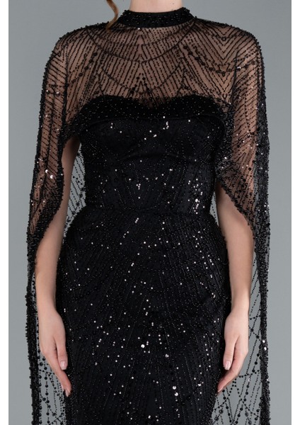 Straplez Boncuk Işlemeli Şal Detaylı Uzun Abiye ABU4517 fırsatları