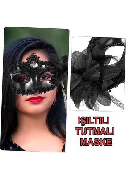 Siyah Işıltılı Tutmalı Fotoğraf Çekimi Maskesi 18 x 29 cm