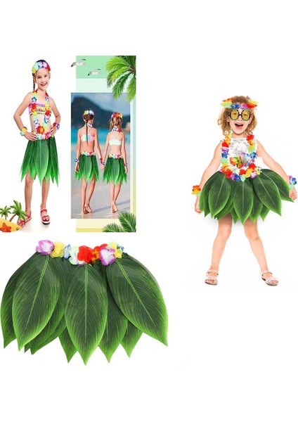 Tropikal Esintili Hawaii Yapraklı Parti Eteği Çocuk Boy