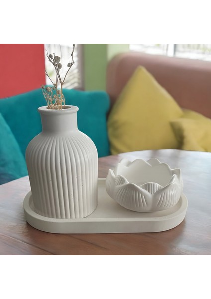 Mum, English Home İskandinav Style Dekoratif Obje Set Lotus Takılık Vazo