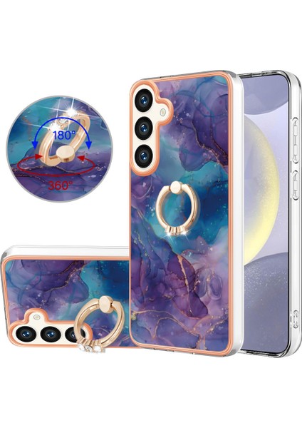 Samsung Galaxy S25 Için Desenli Telefon Kılıfı, Halkalı Ayaklık ve Şeffaf Tpu Kenarlı Mor (Yurt Dışından)
