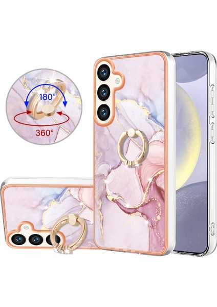 Samsung Galaxy S25 Için Mermer Desenli Telefon Kılıfı, Halkalı Ayaklık Rose Gold (Yurt Dışından)