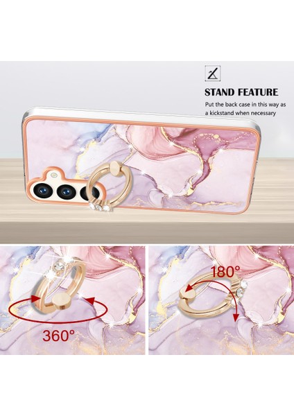 Samsung Galaxy S25 Için Mermer Desenli Telefon Kılıfı, Halkalı Ayaklık Rose Gold (Yurt Dışından) modelleri