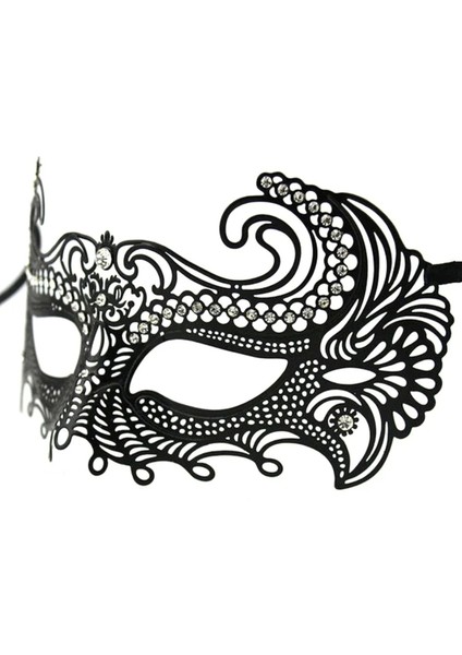 Siyah Renk Lazer Kesim Üzeri Kristal Taşlı Metal Balo Parti Venedik Maskesi fiyatları