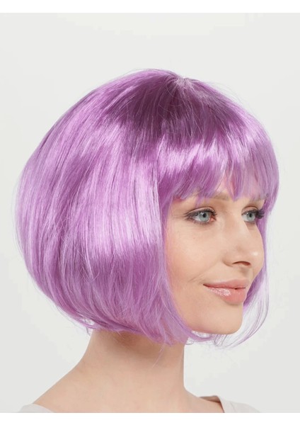 Rose Pembe Renk Düz Kesim Küt Parti Peruğu Kısa Takma Saç modelleri